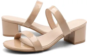 DADAWEN Women's Two Strap Open Toe Slip On Low Chunky Heels Sandals Block Heels Mule Sandals Party Dating Wedding Dress Pumps Shoes