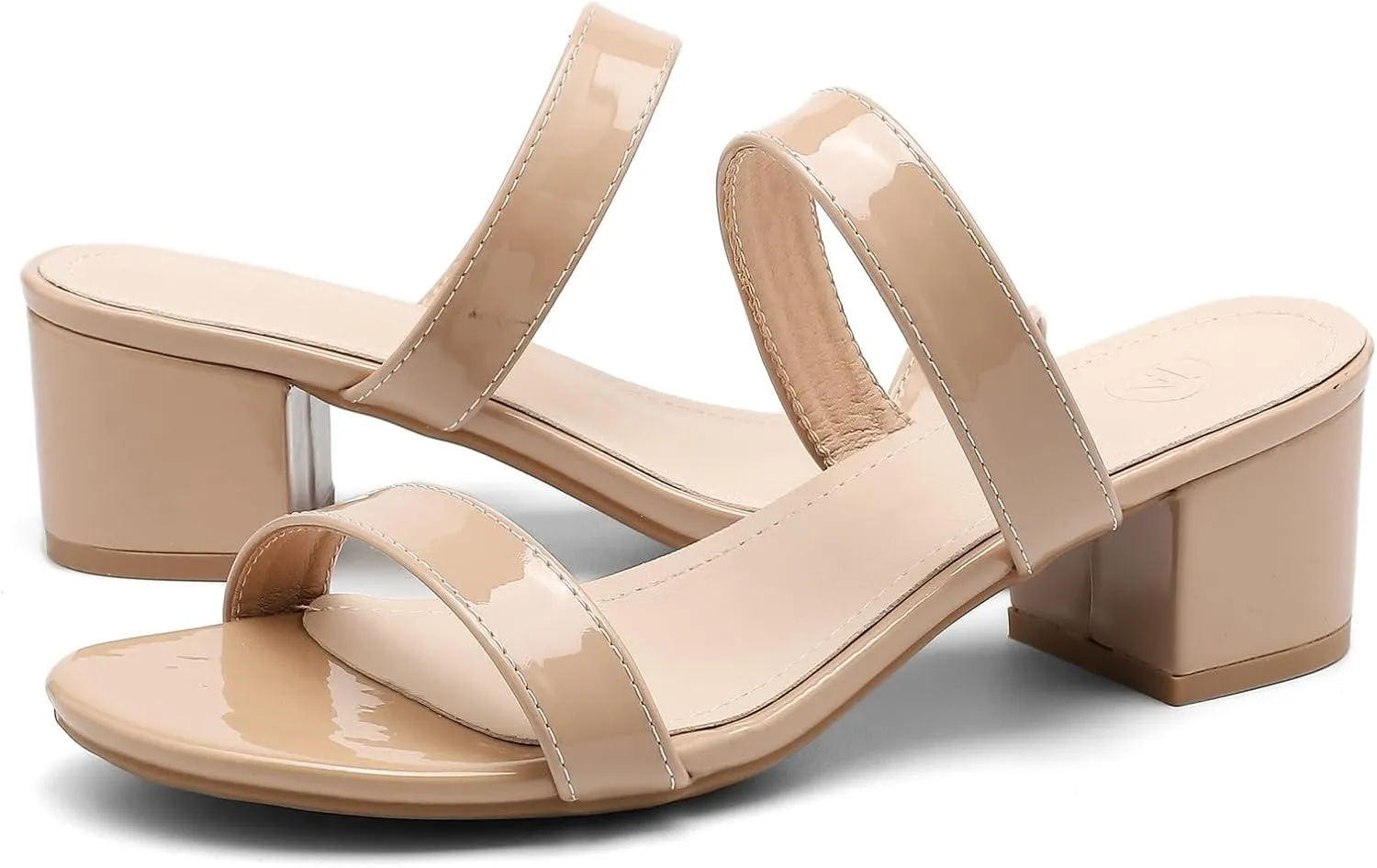 DADAWEN Women's Two Strap Open Toe Slip On Low Chunky Heels Sandals Block Heels Mule Sandals Party Dating Wedding Dress Pumps Shoes