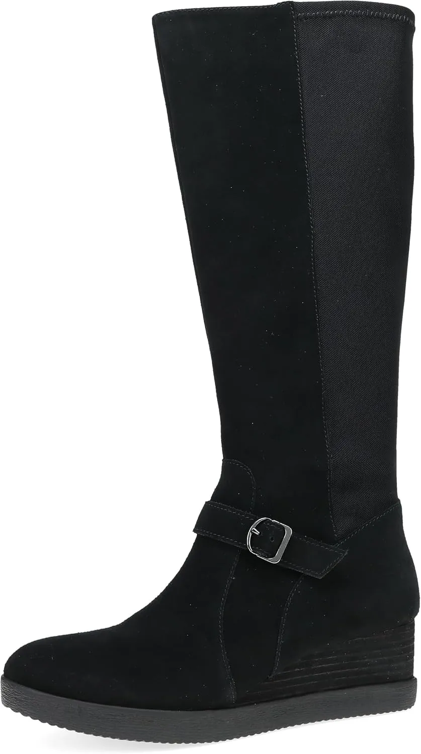 Dansko Shelia Wedge Boot for Women - Durable Waterproof Leathers and Leather-Stacked Heel - Buckle Detail and Tall Shaft for Seasonal Style