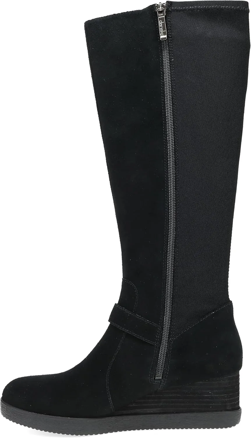 Dansko Shelia Wedge Boot for Women - Durable Waterproof Leathers and Leather-Stacked Heel - Buckle Detail and Tall Shaft for Seasonal Style