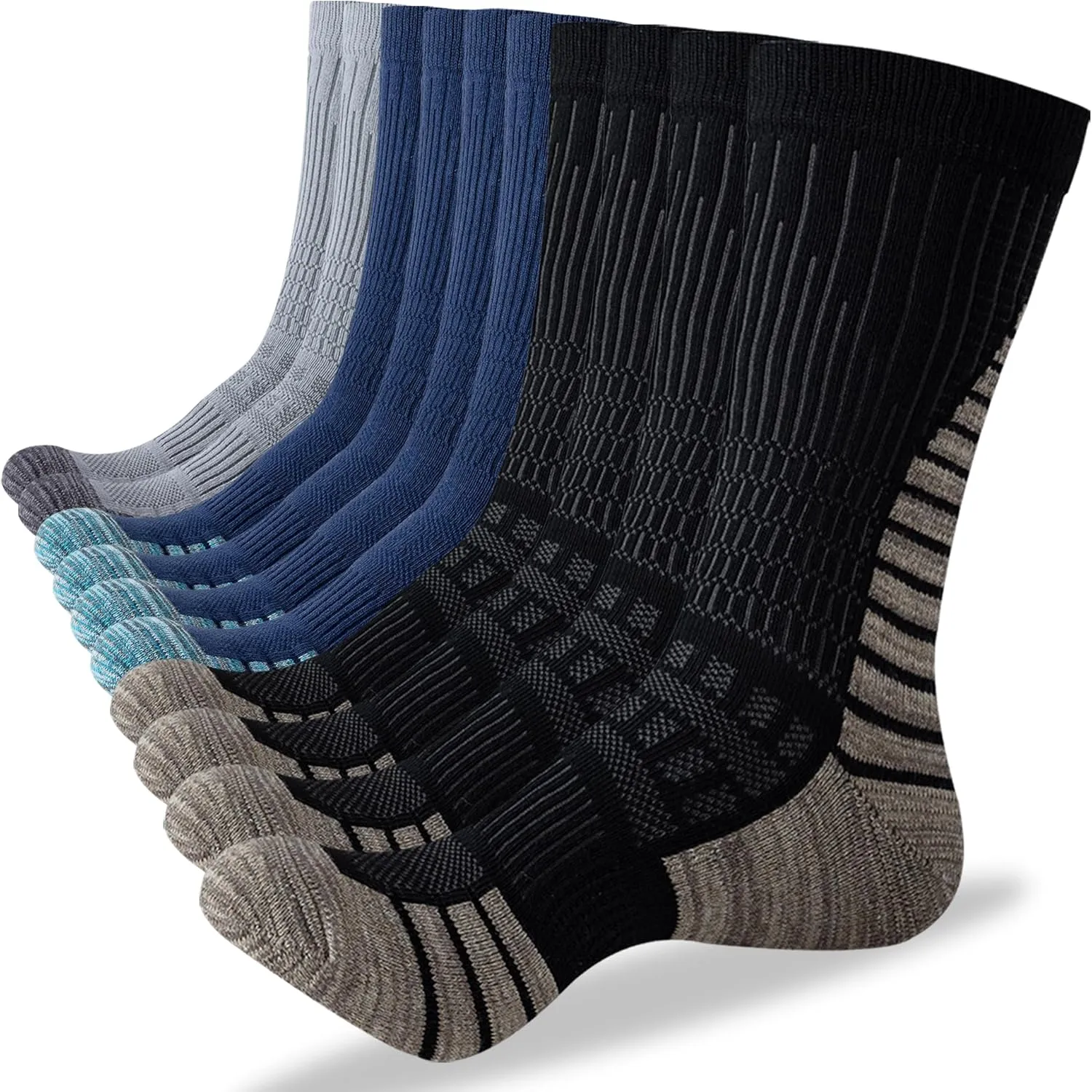 DarkCom Men's Crew Socks for Work, Hiking, Running and Athletic Sports, 5 Pairs Cushioned Support Boot Socks