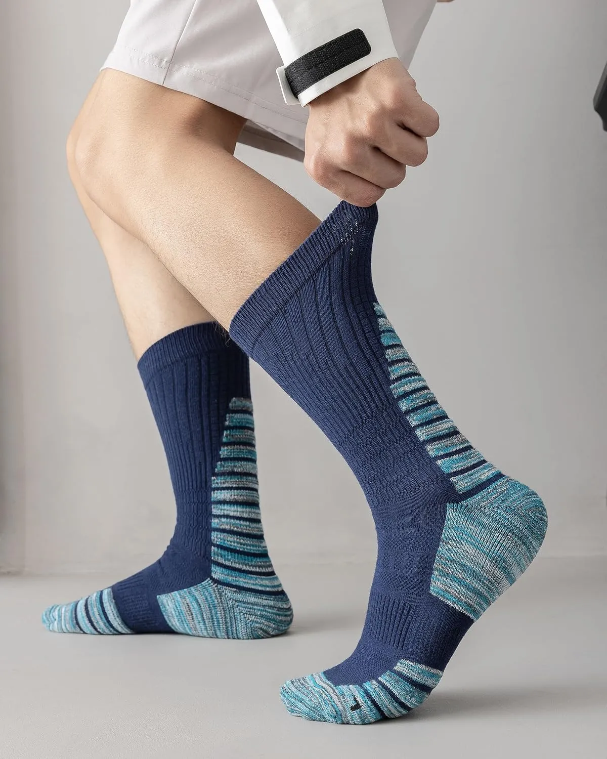 DarkCom Men's Crew Socks for Work, Hiking, Running and Athletic Sports, 5 Pairs Cushioned Support Boot Socks