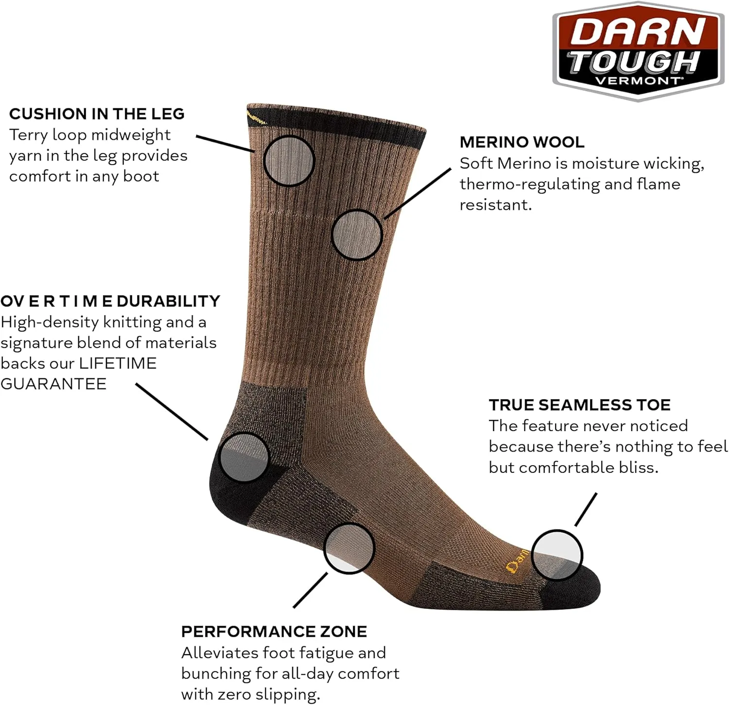 DARN TOUGH (2001) John Henry Boot Midweight with Cushion Men's Sock