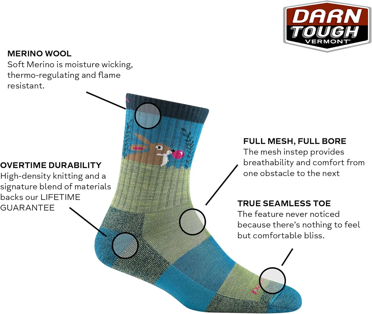 Darn Tough Bubble Bunny Jr. Micro Crew Juniors Sock (Style 3032)