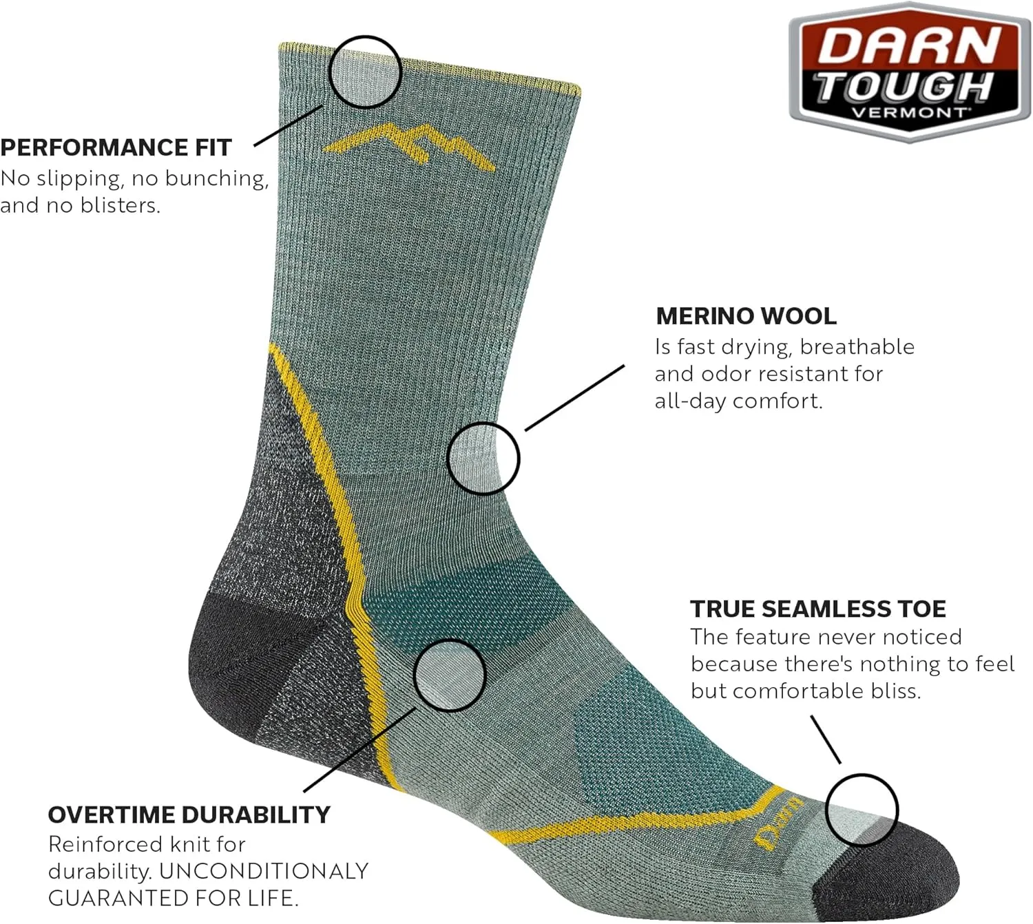 Darn Tough Men's (Style 1972) Light Hiker Micro Crew Lightweight with Cushion Sock