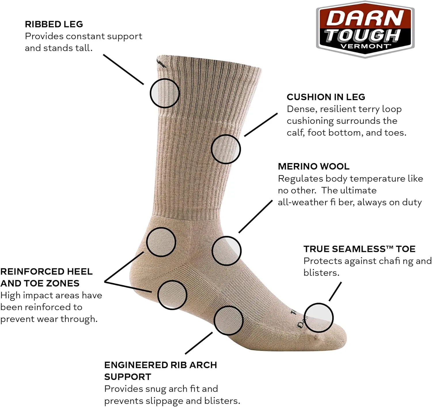 DARN TOUGH Tactical Midweight Boot Sock (Style #T4021)