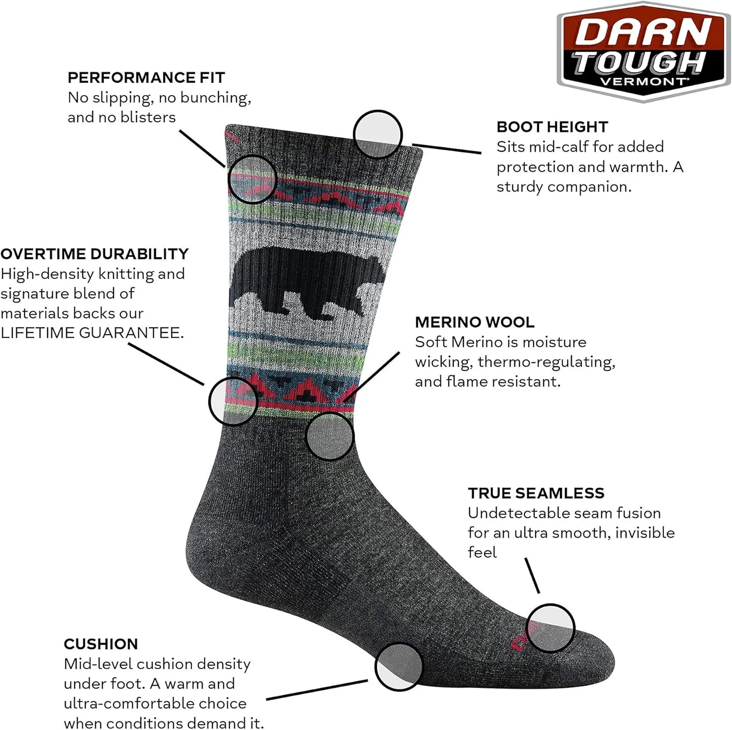 Darn Tough VanGrizzle Boot Midweight Sock with Cushion - Men's