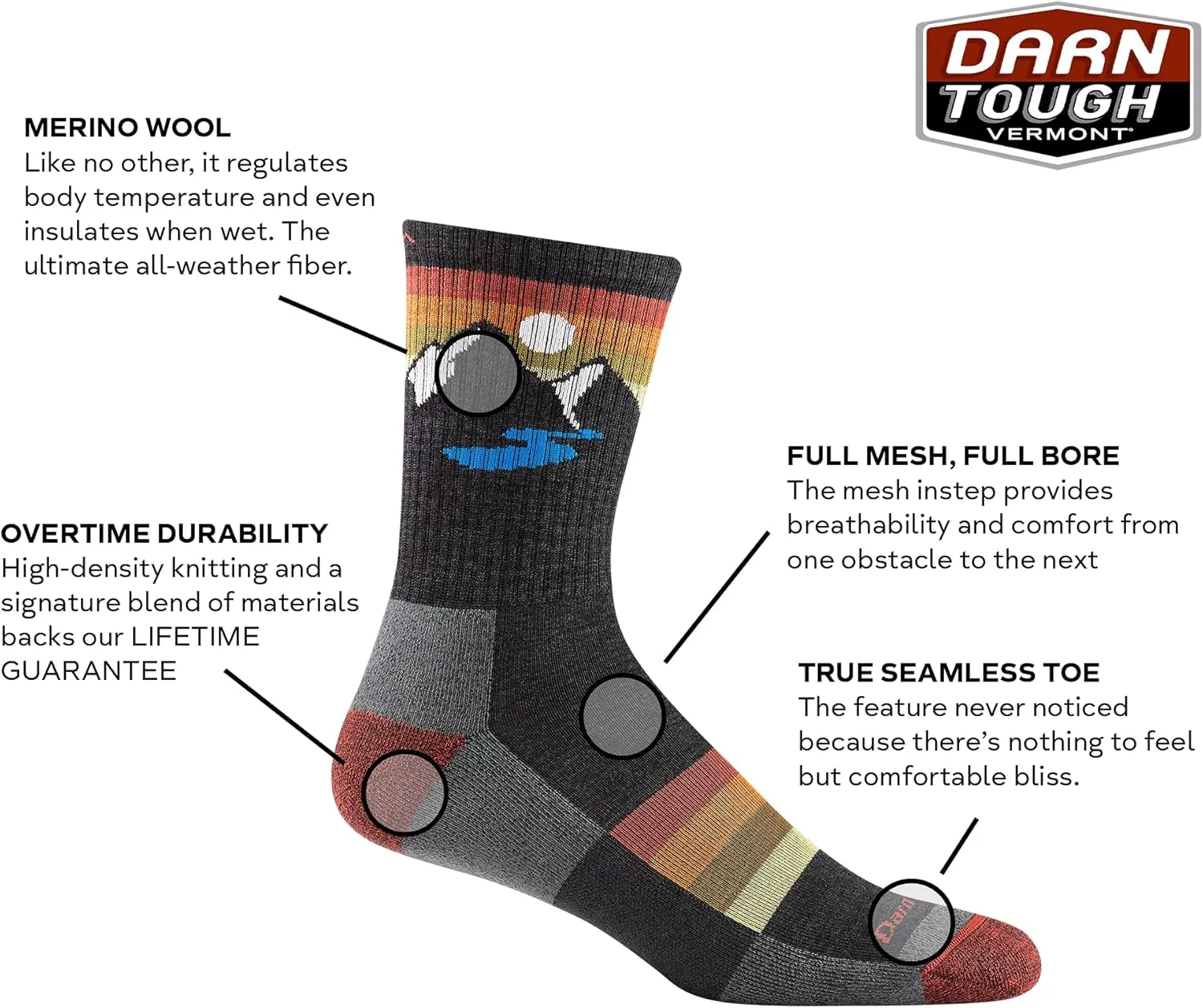 Darn Tough Vermont Sunset Ridge Crew Lightweight with Cushion Sock