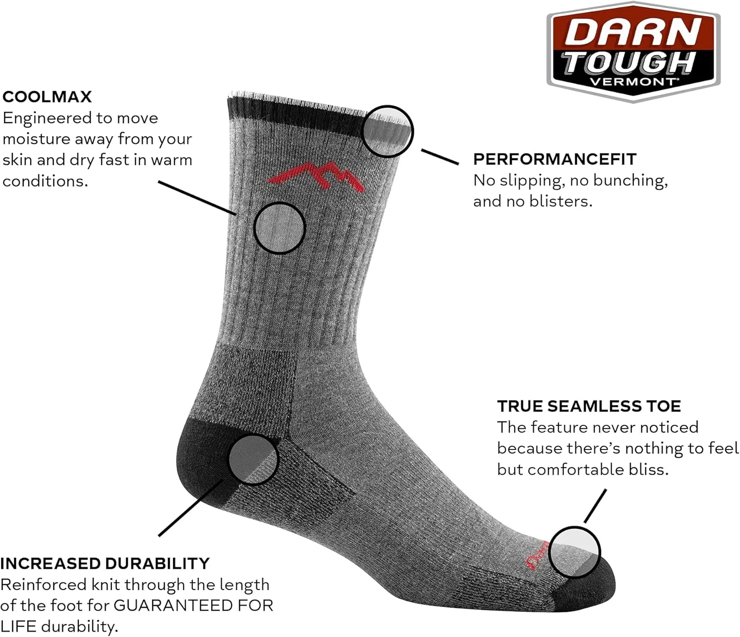 Darn Tough Vermont Unisex Adult Coolmax Micro Crew Cushion Socks