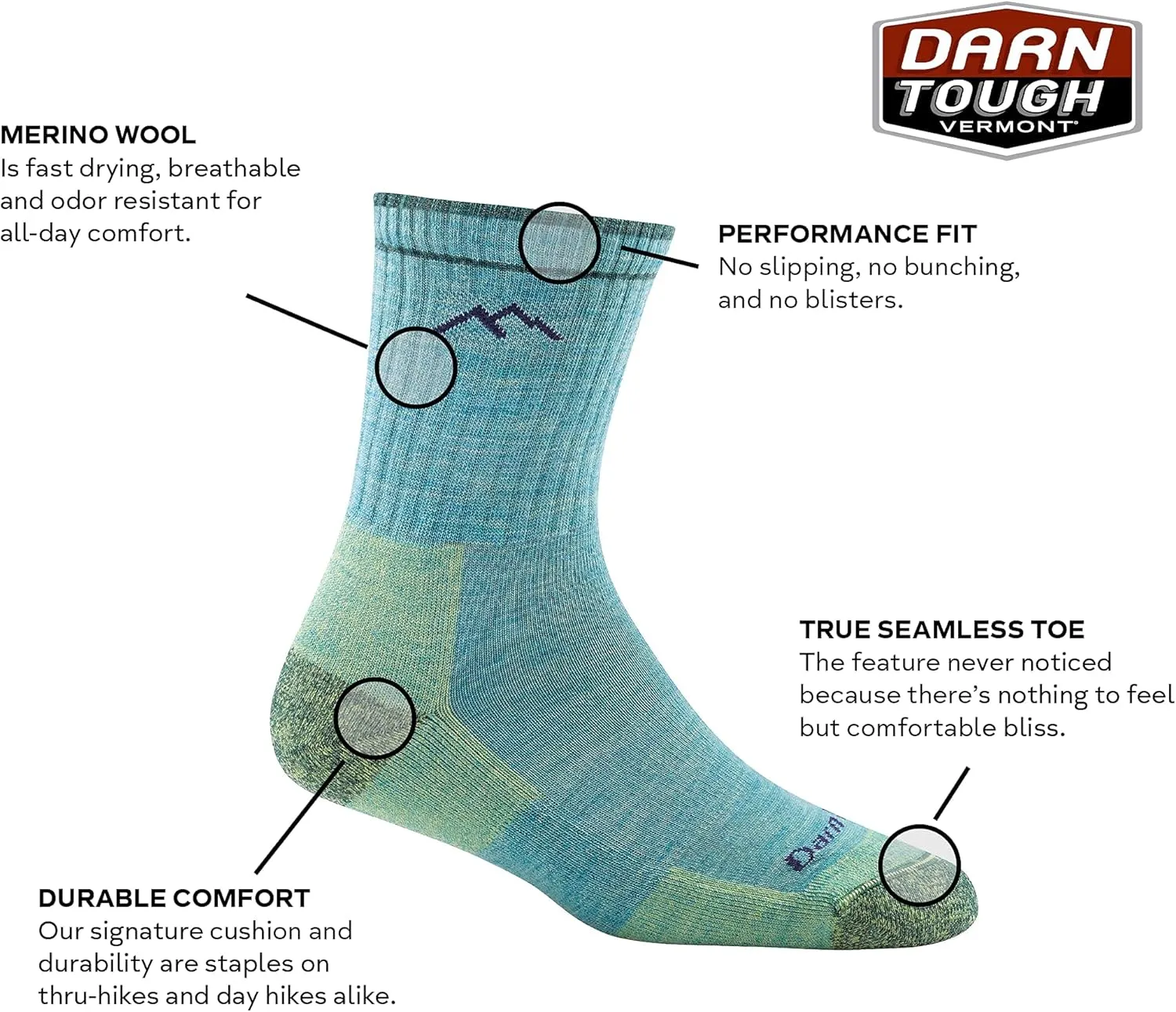 Darn Tough Vermont Women Merino Wool Micro Crew Socks Cushion
