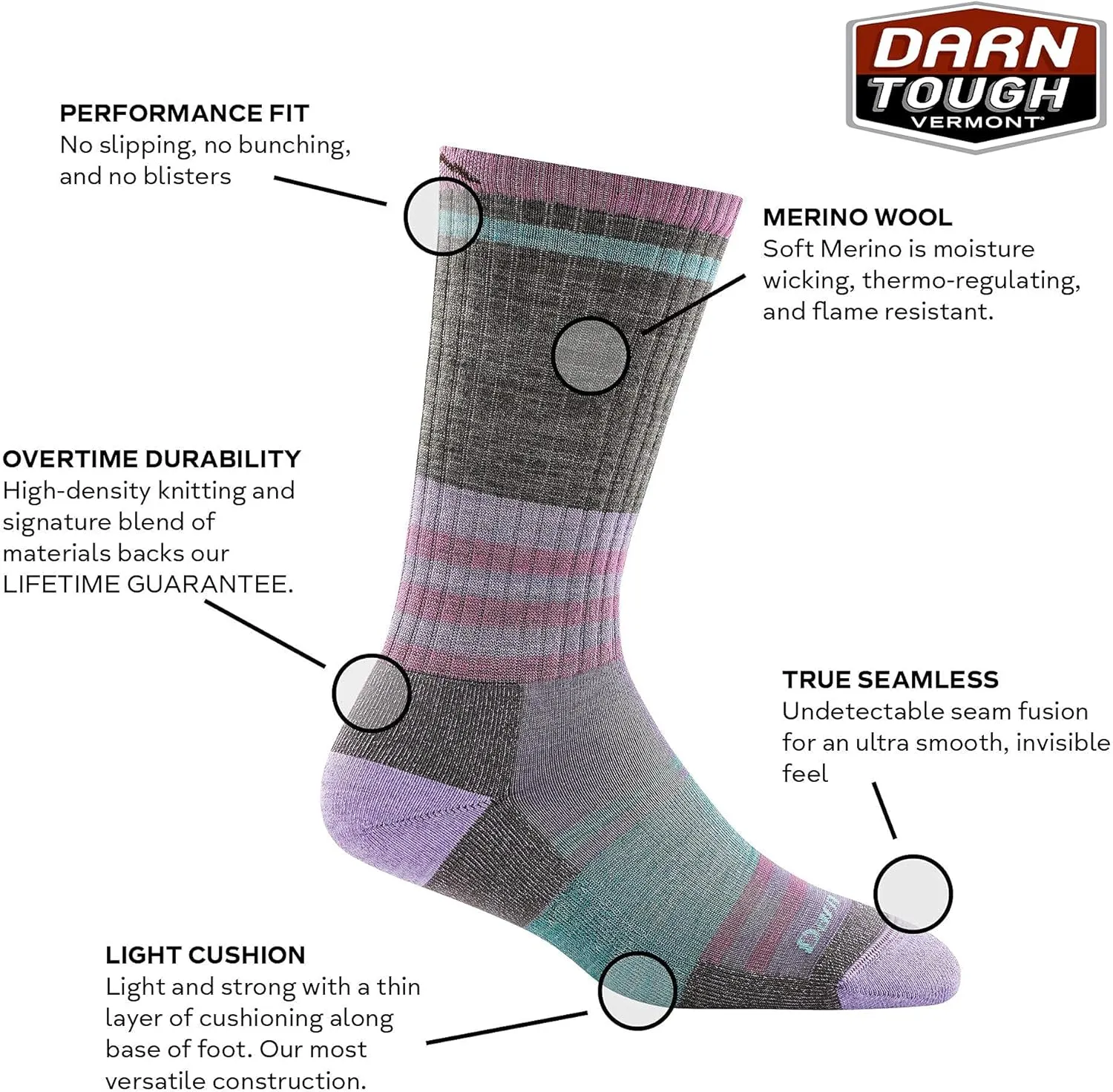 Darn Tough Women's Her Spur Boot Lightweight Hiking Sock (Style 1969) -