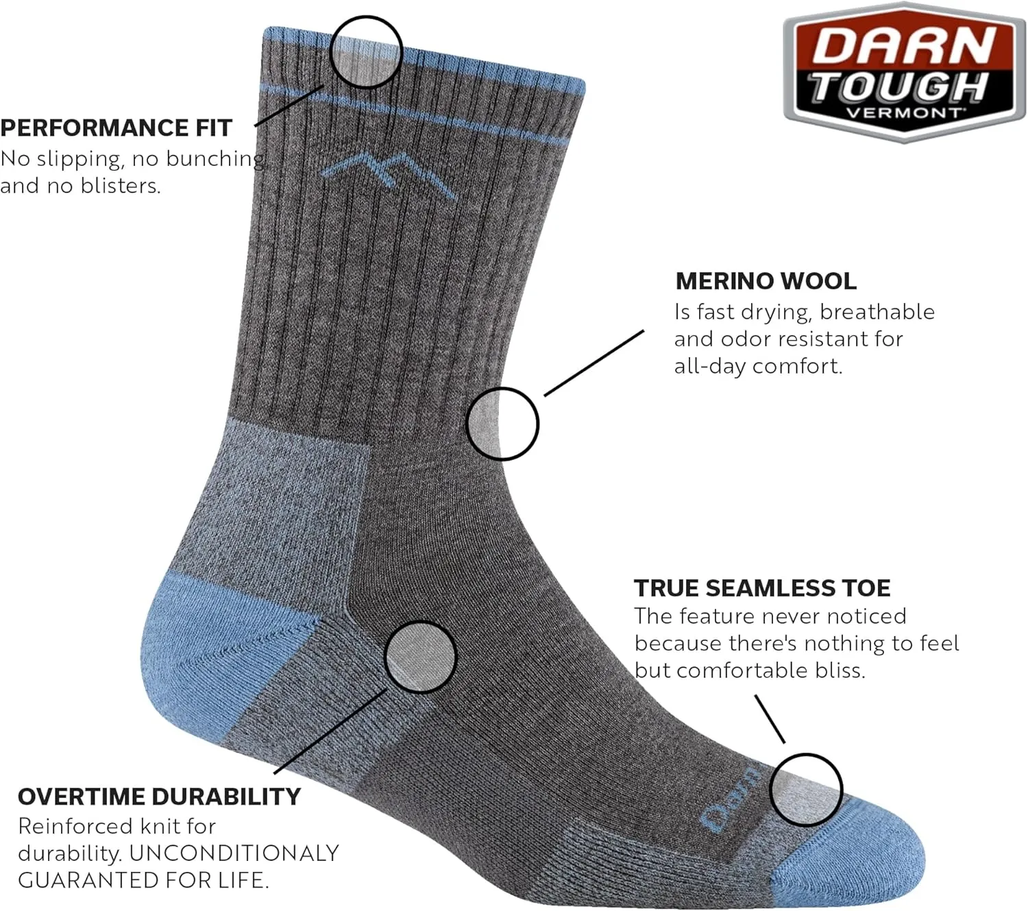 Darn Tough Women's Hiker Coolmax Micro Crew Midweight Hiking Socks (Style 1929) -