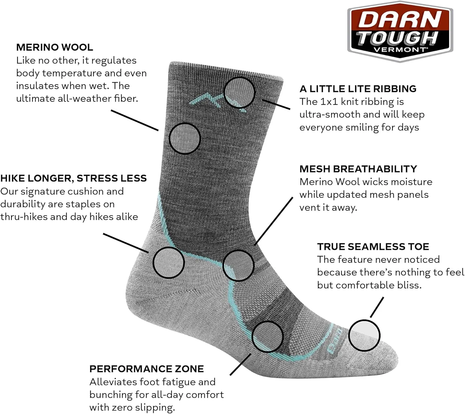 Darn Tough Women's Light Hiker Micro Crew Lightweight with Cushion Sock (Style 1967)