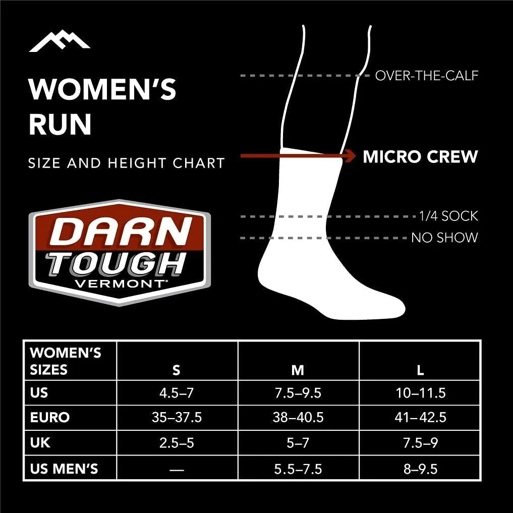 Darn Tough Women's Pacer Micro Crew Ultra-Lightweight with Cushion - 1050 Merino Wool Socks for Running