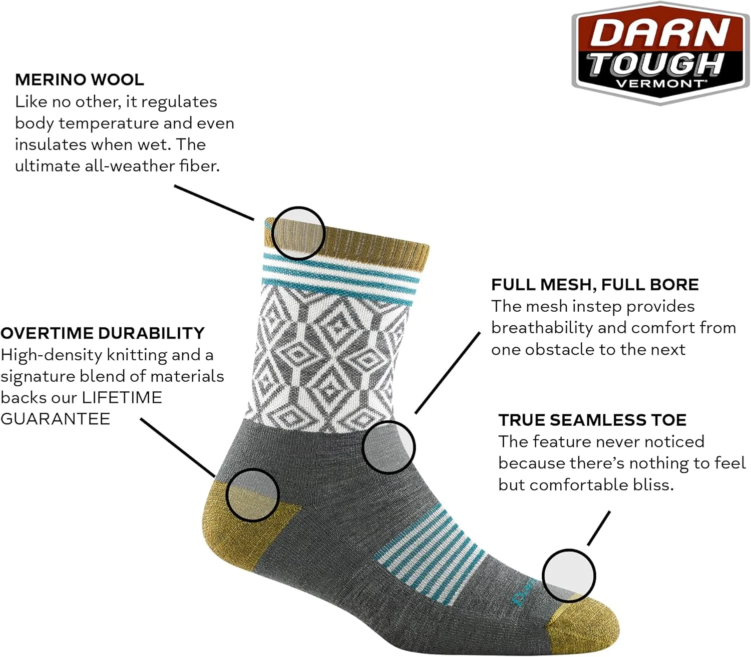 Darn Tough Women's Sobo Micro Crew Lightweight Hiking Sock (Style 1977) -