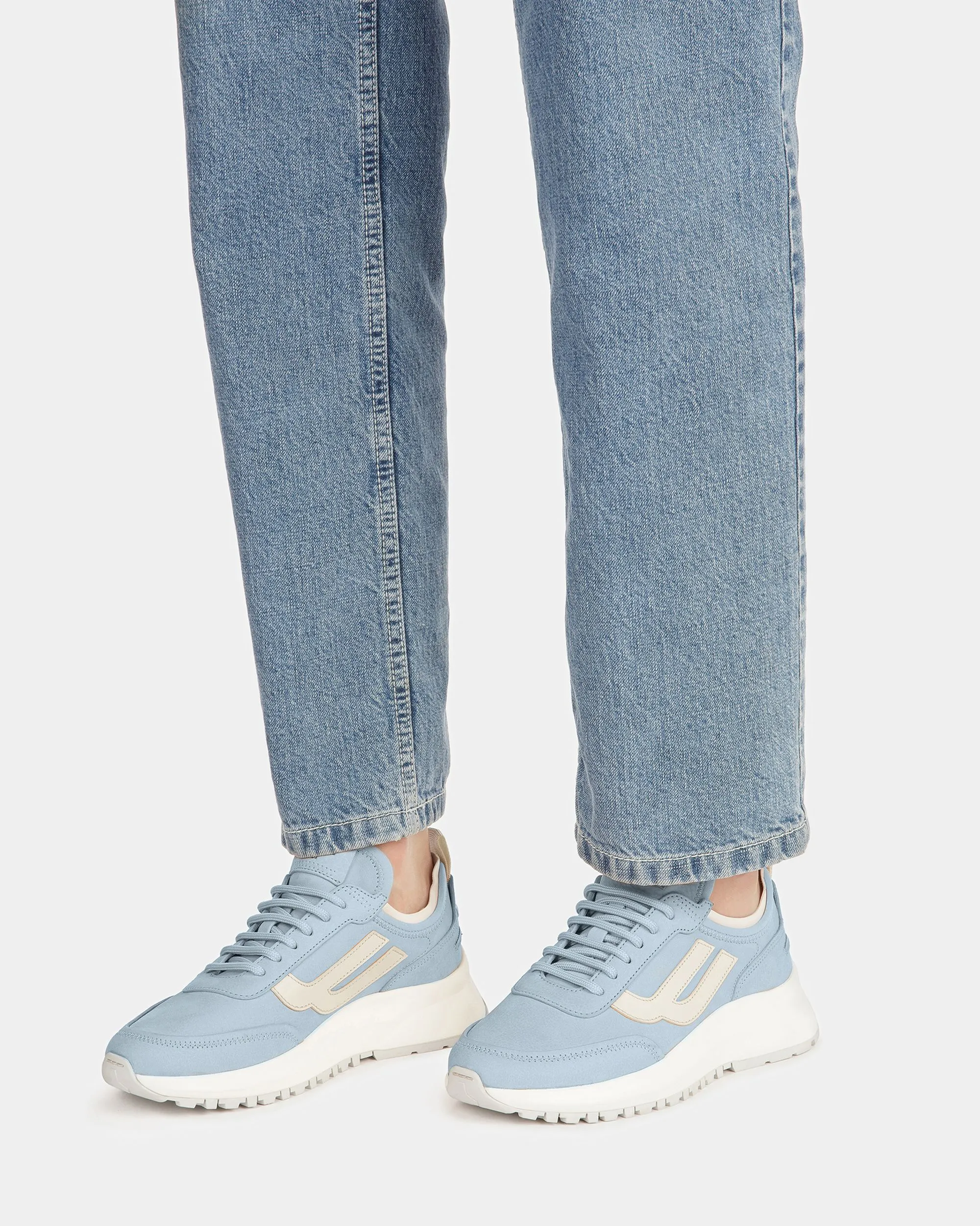 Darys Leather Sneakers In Light Blue And Light Beige