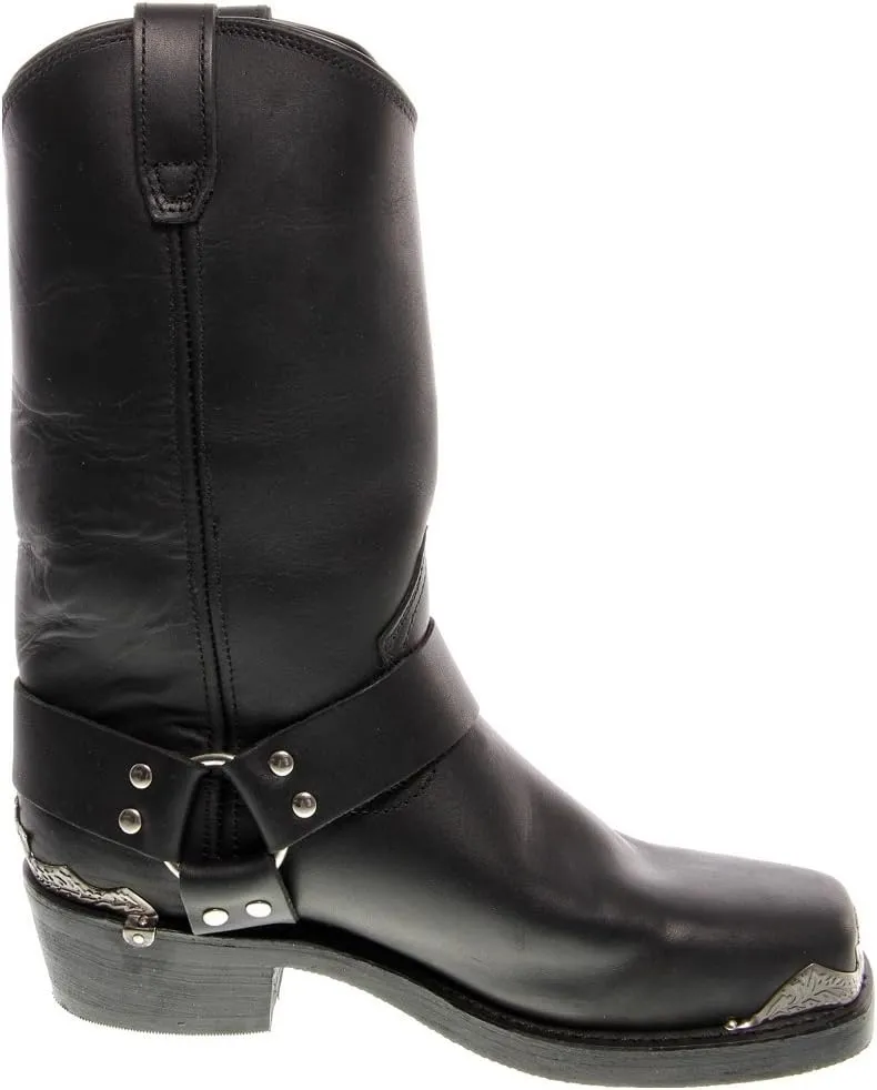 Dingo Mens Chopper Pull On Square Toe Motorcycle Casual Boots Mid Calf - Black