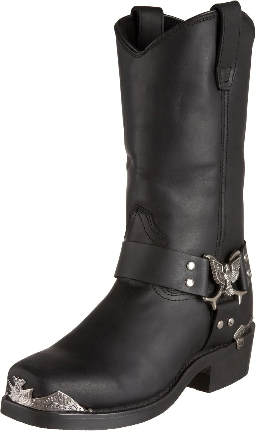 Dingo Mens Chopper Pull On Square Toe Motorcycle Casual Boots Mid Calf - Black
