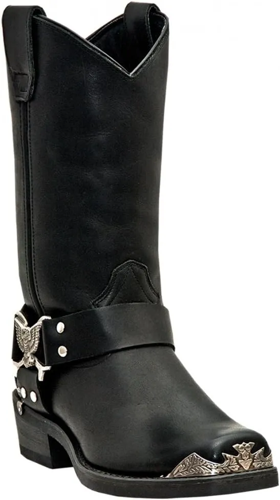 Dingo Mens Chopper Pull On Square Toe Motorcycle Casual Boots Mid Calf - Black