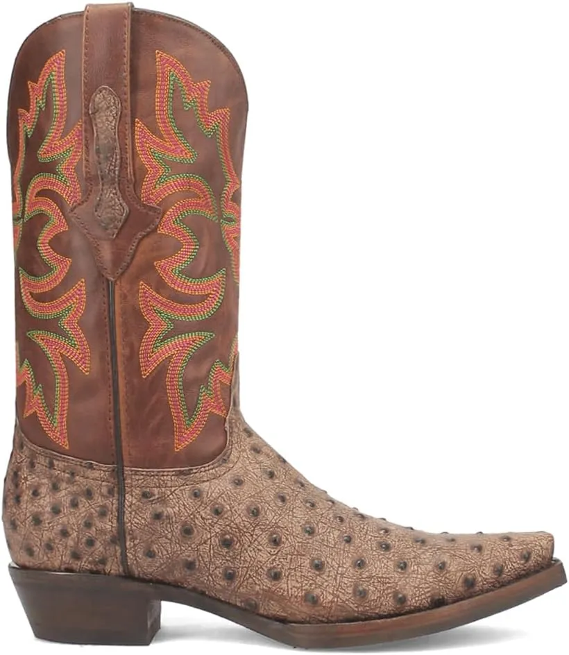 Dingo Mens Outlaw Embroidered Ostrich Print Snip Toe Casual Boots Mid Calf - Brown