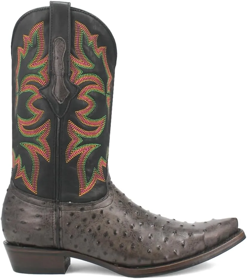 Dingo Mens Outlaw Embroidered Ostrich Print Snip Toe Casual Boots Mid Calf - Brown