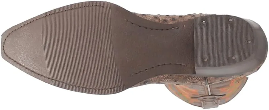 Dingo Mens Outlaw Embroidered Ostrich Print Snip Toe Casual Boots Mid Calf - Brown