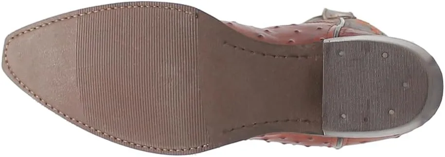 Dingo Mens Outlaw Embroidered Ostrich Print Snip Toe Casual Boots Mid Calf - Brown