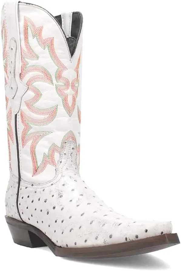 Dingo Mens Outlaw Embroidered Ostrich Print Snip Toe Casual Boots Mid Calf - Brown