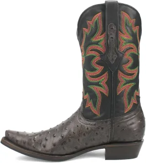 Dingo Mens Outlaw Embroidered Ostrich Print Snip Toe Casual Boots Mid Calf - Brown