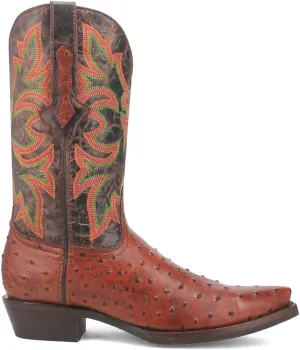 Dingo Mens Outlaw Embroidered Ostrich Print Snip Toe Casual Boots Mid Calf - Brown