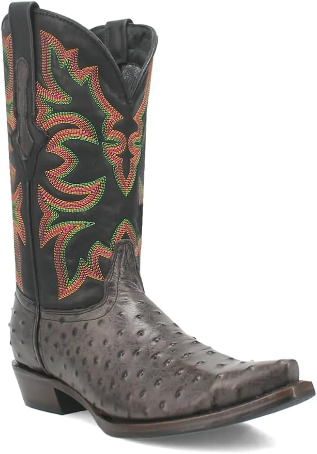 Dingo Mens Outlaw Embroidered Ostrich Print Snip Toe Casual Boots Mid Calf - Brown