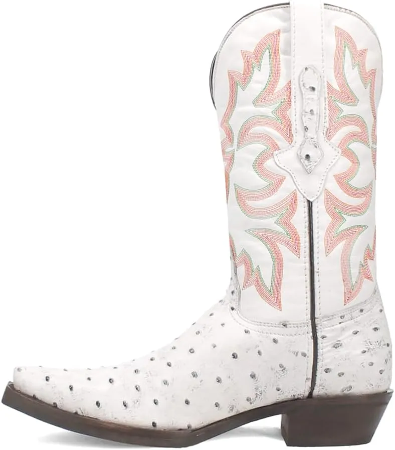 Dingo Mens Outlaw Embroidered Ostrich Print Snip Toe Casual Boots Mid Calf - Brown