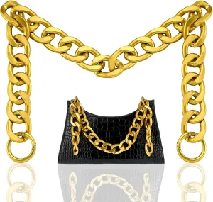 DIY Flat Chain Strap Chunky Metal Purse Handle Bag Chain Aluminum Purse Shoulder Strap Replacement Handbag Shoulder Accessory with Ring Buckle, Gold