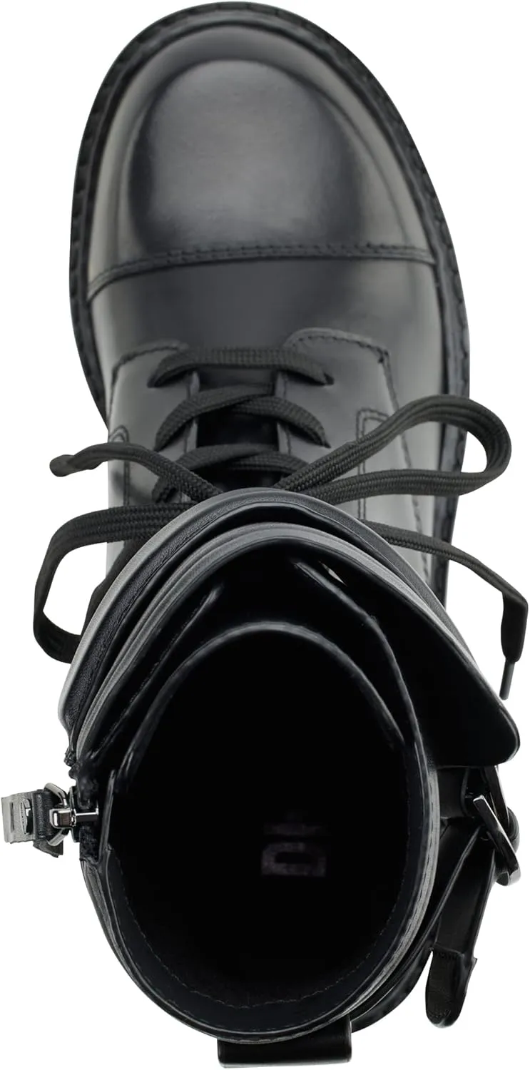 DKNY Women's Smooth Lace Up Leather Combat Boot Fashion