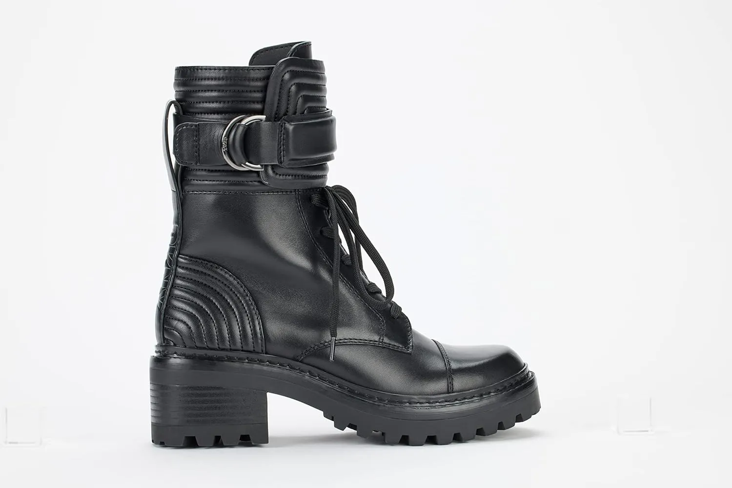 DKNY Women's Smooth Lace Up Leather Combat Boot Fashion