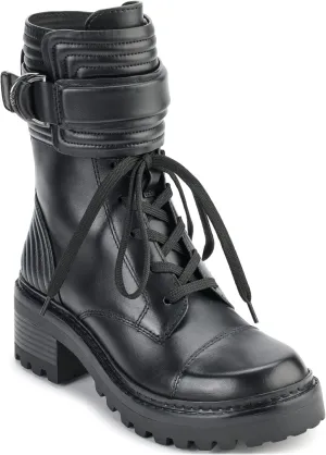DKNY Women's Smooth Lace Up Leather Combat Boot Fashion