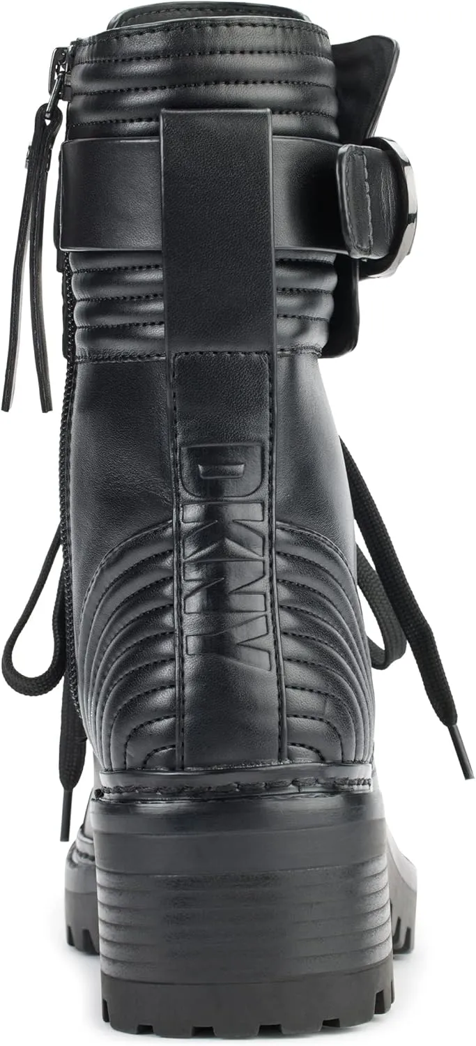 DKNY Women's Smooth Lace Up Leather Combat Boot Fashion