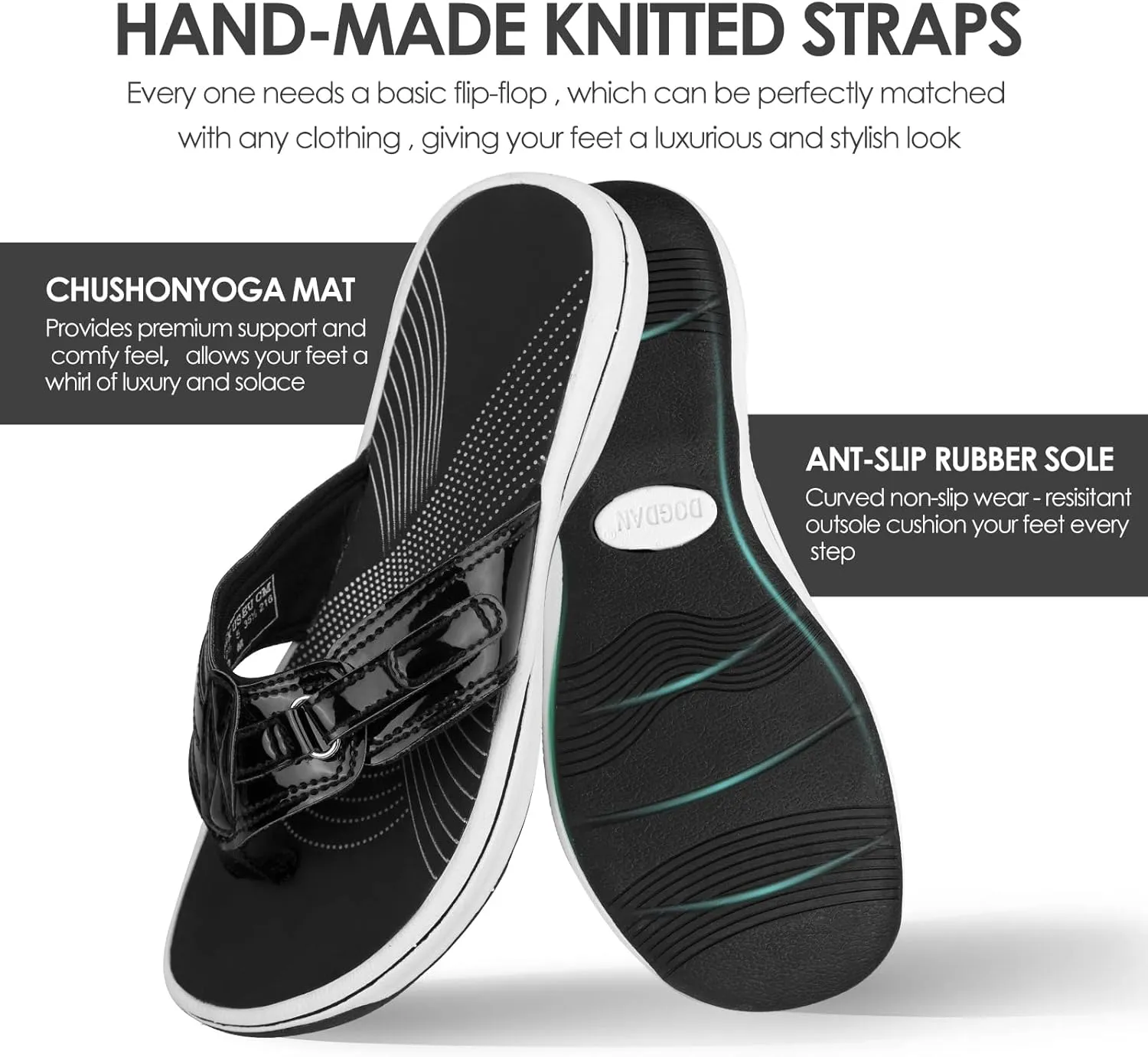 DOGDAN Women's Flip Flops Thong Cushion Sandals Toepost Slippers