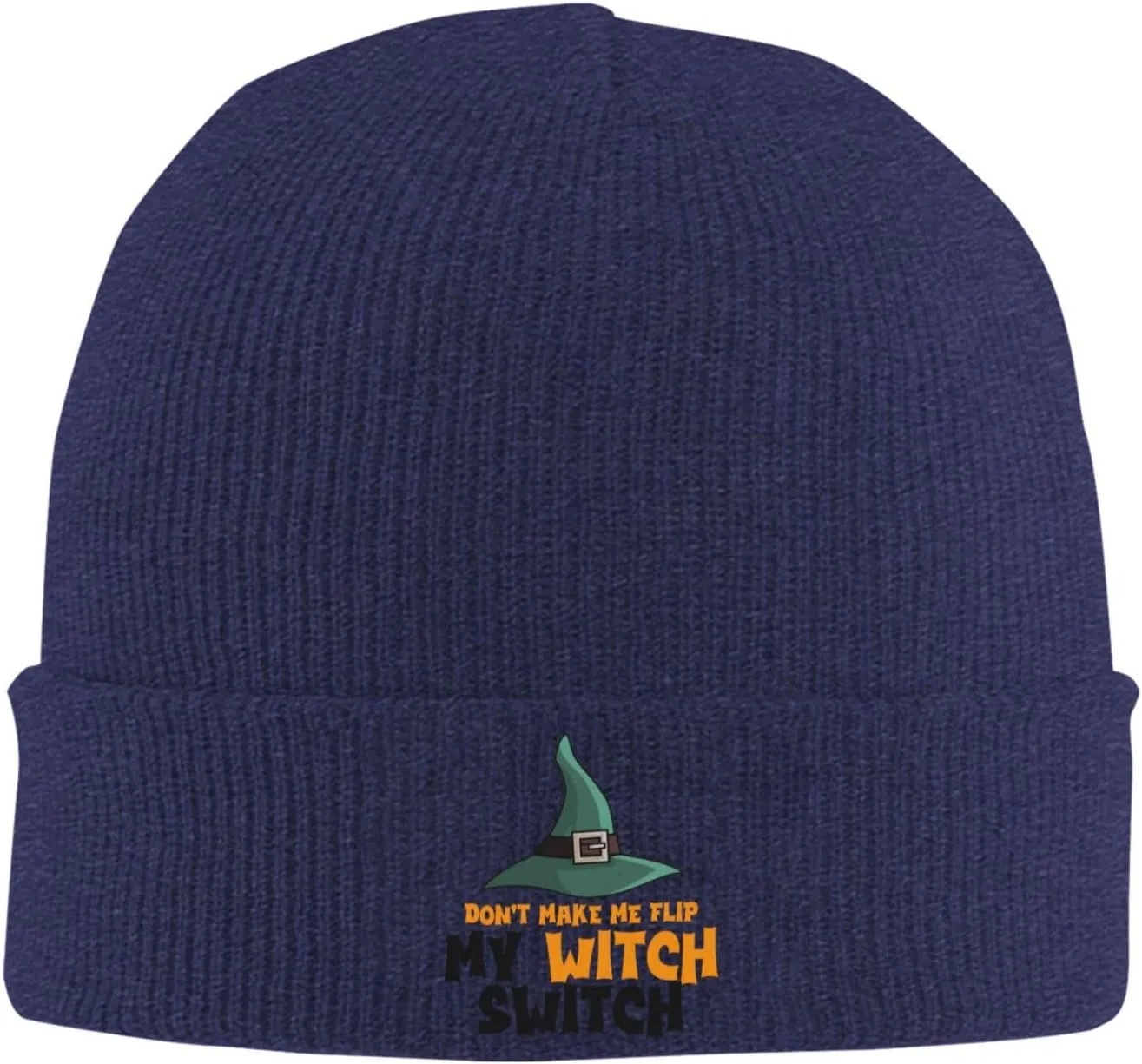 Don't Make Me Flip My Witch Switch Winter Beanie Hat for Men & Women - Warm Knit Cap - Soft Stylish Skull Caps Navy Blue