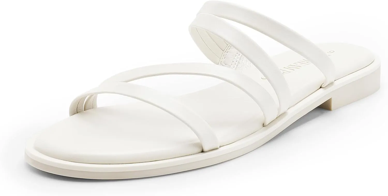 DREAM PAIRS Women's Clear Studded Rhinestone Slide Sandals Slip on Open Toe Cute Flat Sandals for Summer