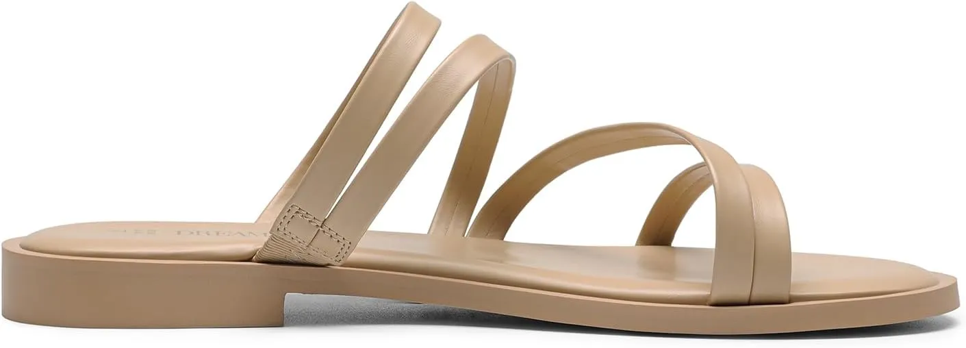 DREAM PAIRS Women's Clear Studded Rhinestone Slide Sandals Slip on Open Toe Cute Flat Sandals for Summer