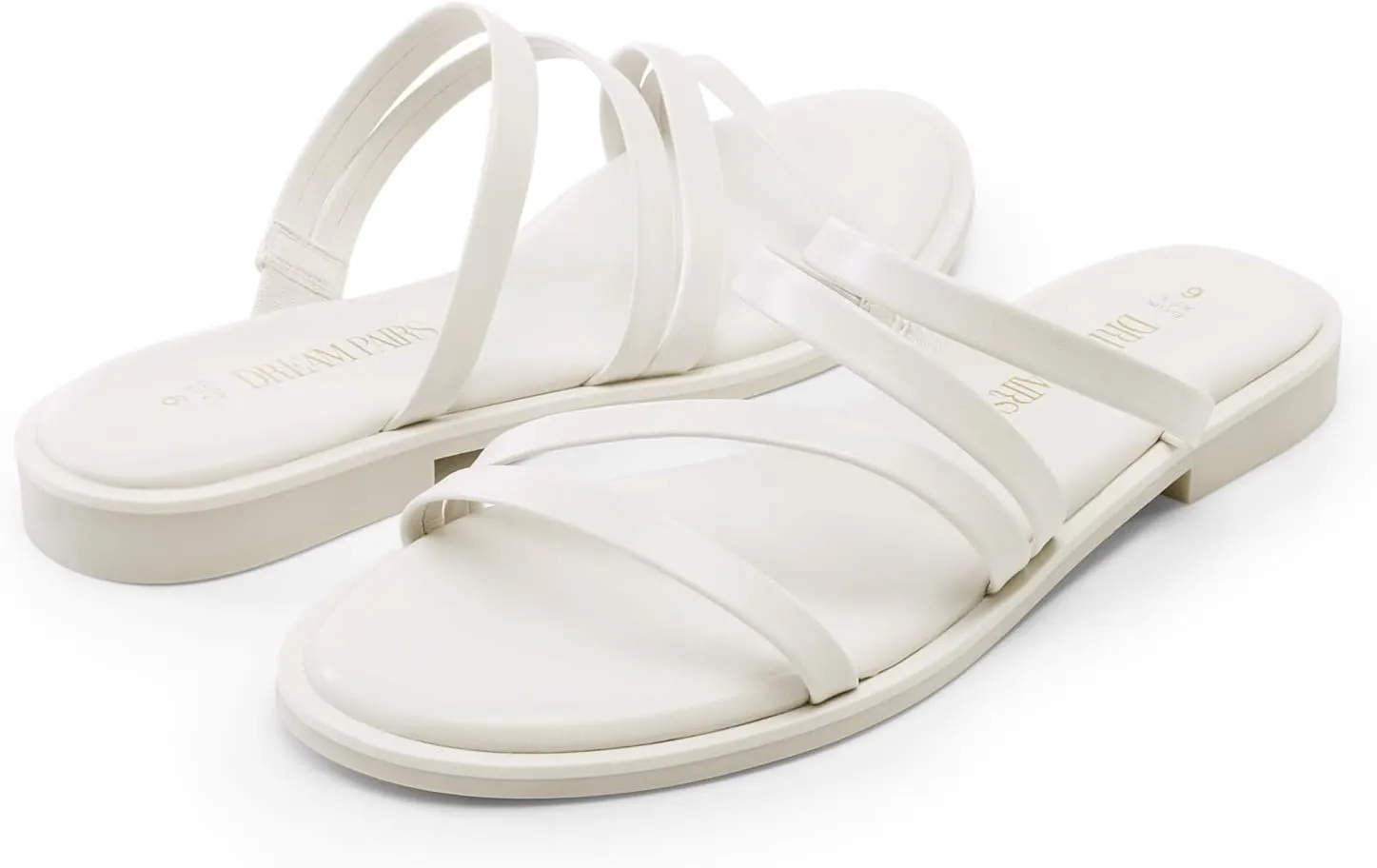 DREAM PAIRS Women's Clear Studded Rhinestone Slide Sandals Slip on Open Toe Cute Flat Sandals for Summer