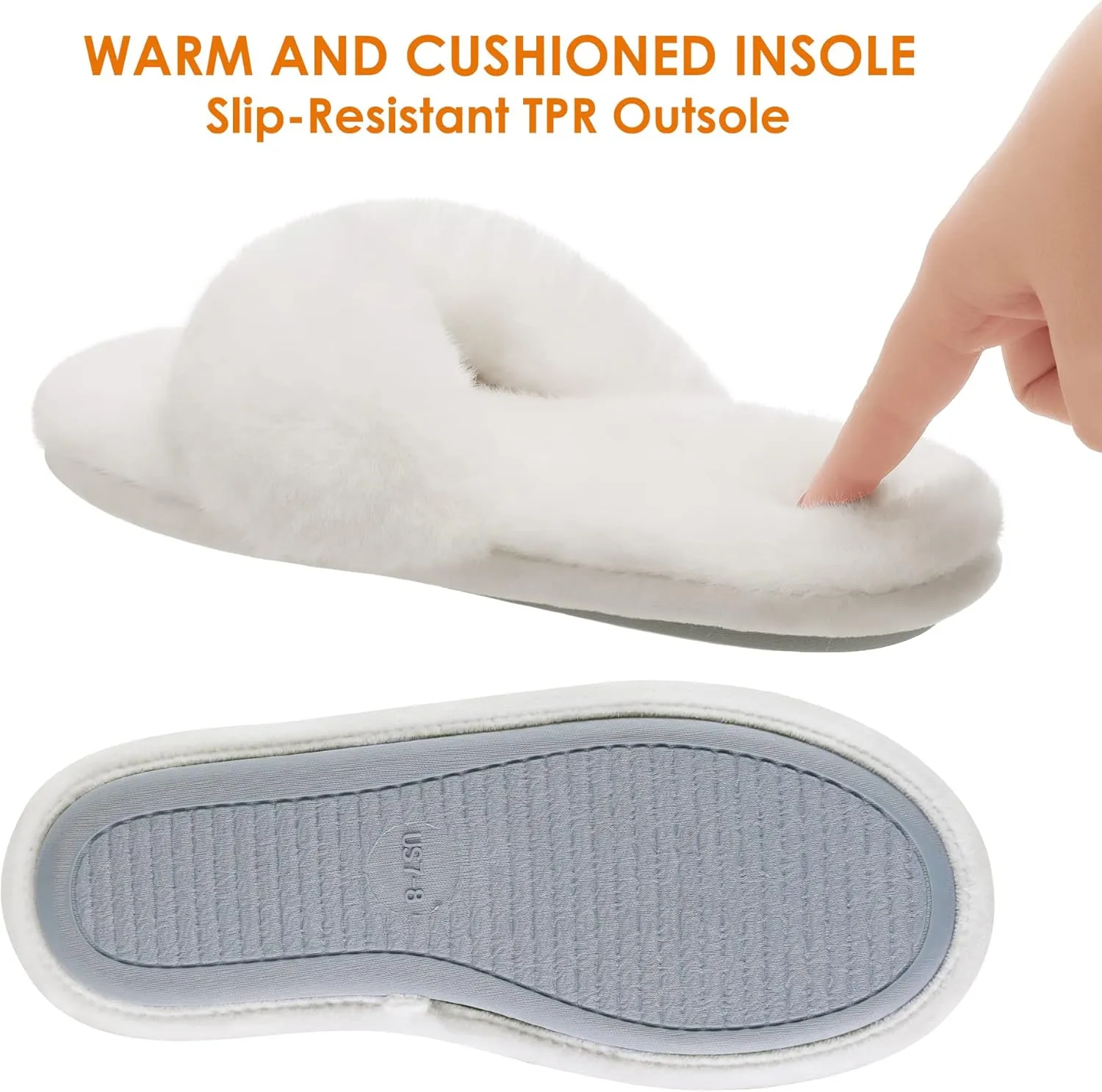 DREAM PAIRS Women's Fluffy Cloud Slippers - Open Toe Flip Flop Slip On Indoor Bedroom House Shoes Wedding Bride Slippers