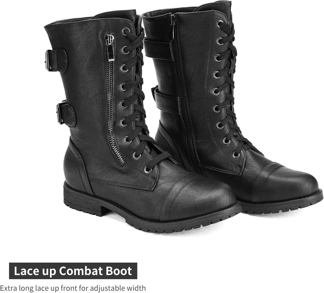 DREAM PAIRS Women's Mid Calf Built-in Wallet Pocket Lace up Military Combat Boots