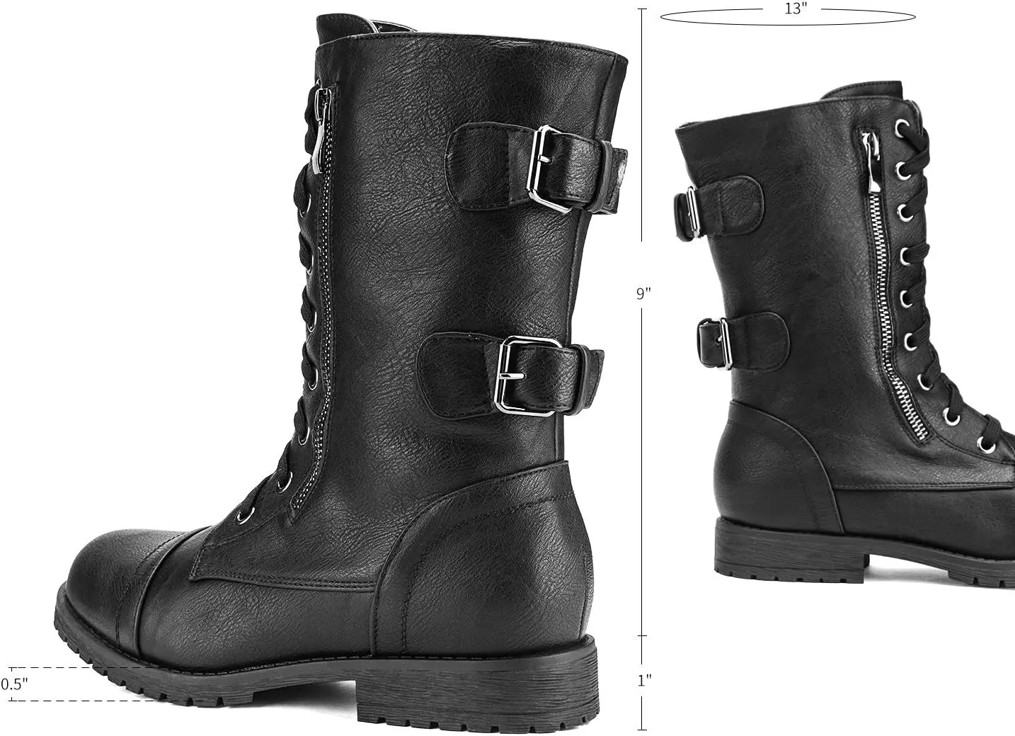 DREAM PAIRS Women's Mid Calf Built-in Wallet Pocket Lace up Military Combat Boots