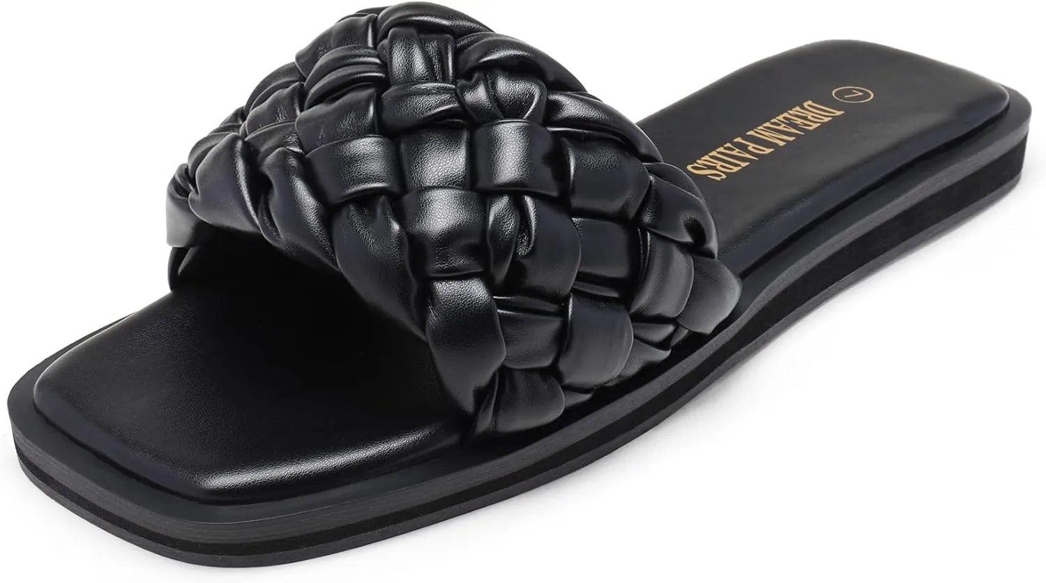 DREAM PAIRS Women's Square Open Toe Slide Sandals Cute Slip on Braided Strap Rhinestone Flat Sandals for Summer