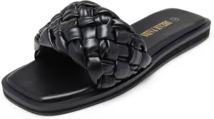 DREAM PAIRS Women's Square Open Toe Slide Sandals Cute Slip on Braided Strap Rhinestone Flat Sandals for Summer