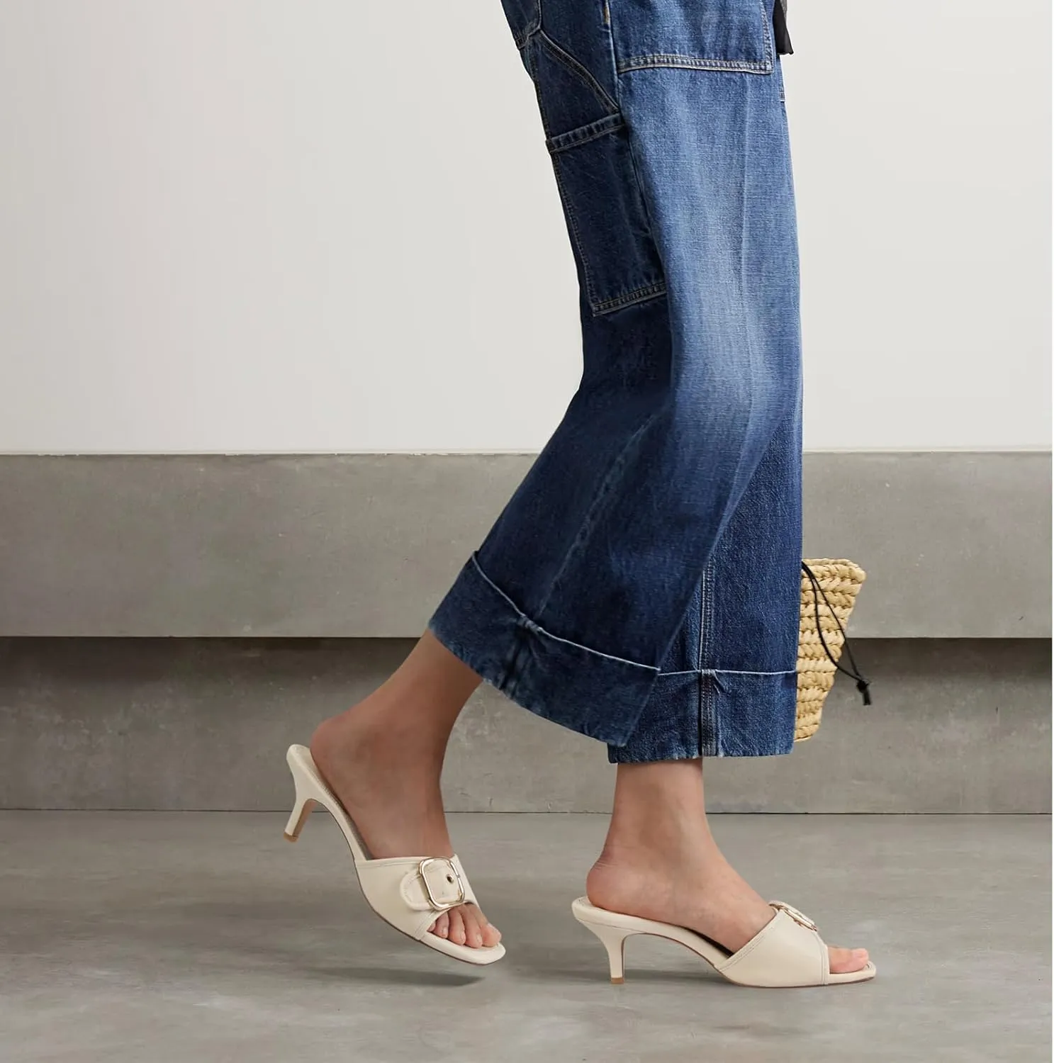 Dsevht Black Kitten Heel Sandals Stiletto Low Heels Slip On Slides Mule Sandal Square Open Toe Dress Shoes for Women