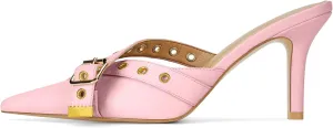 Dsevht Black Kitten Heels for Women Pointed Closed Toe Dressy Bow Heel Vintage Heeled Mules Sexy Pointy Studded Slip on Stiletto Pump Shoes