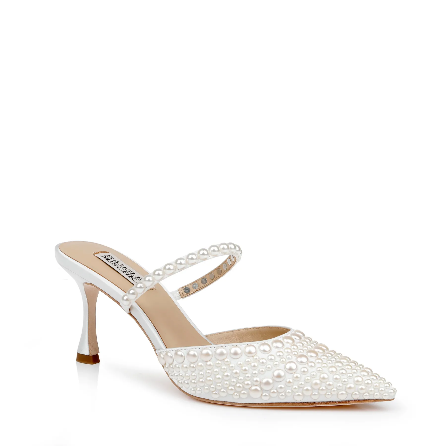 Duchess - Pointed Toe Pearl High Heel Mules - Soft White